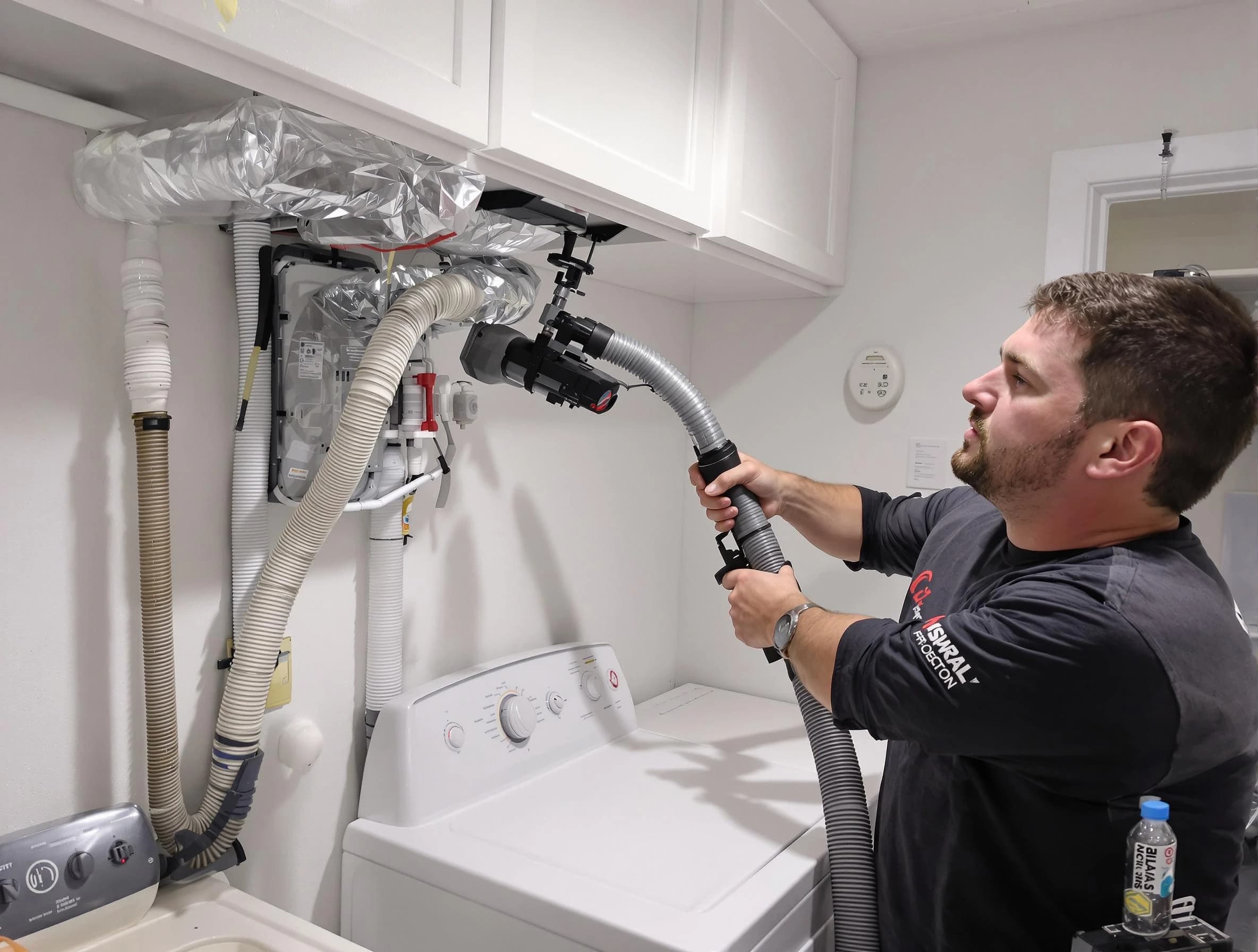 Sandy Springs Dryer Vent Cleaning certified technician performing safety-focused gas dryer vent cleaning in Sandy Springs