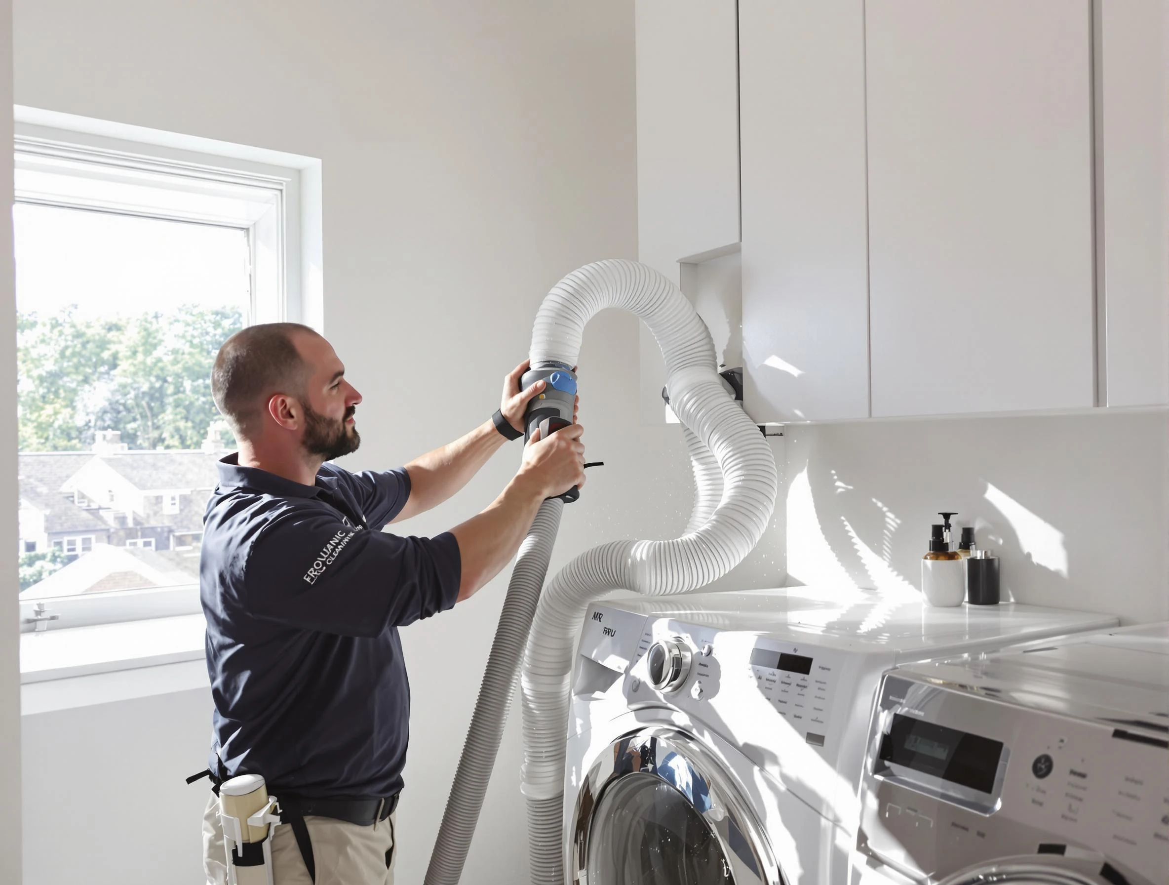 Certified Sandy Springs Dryer Vent Cleaning technician performing dryer vent cleaning in Sandy Springs