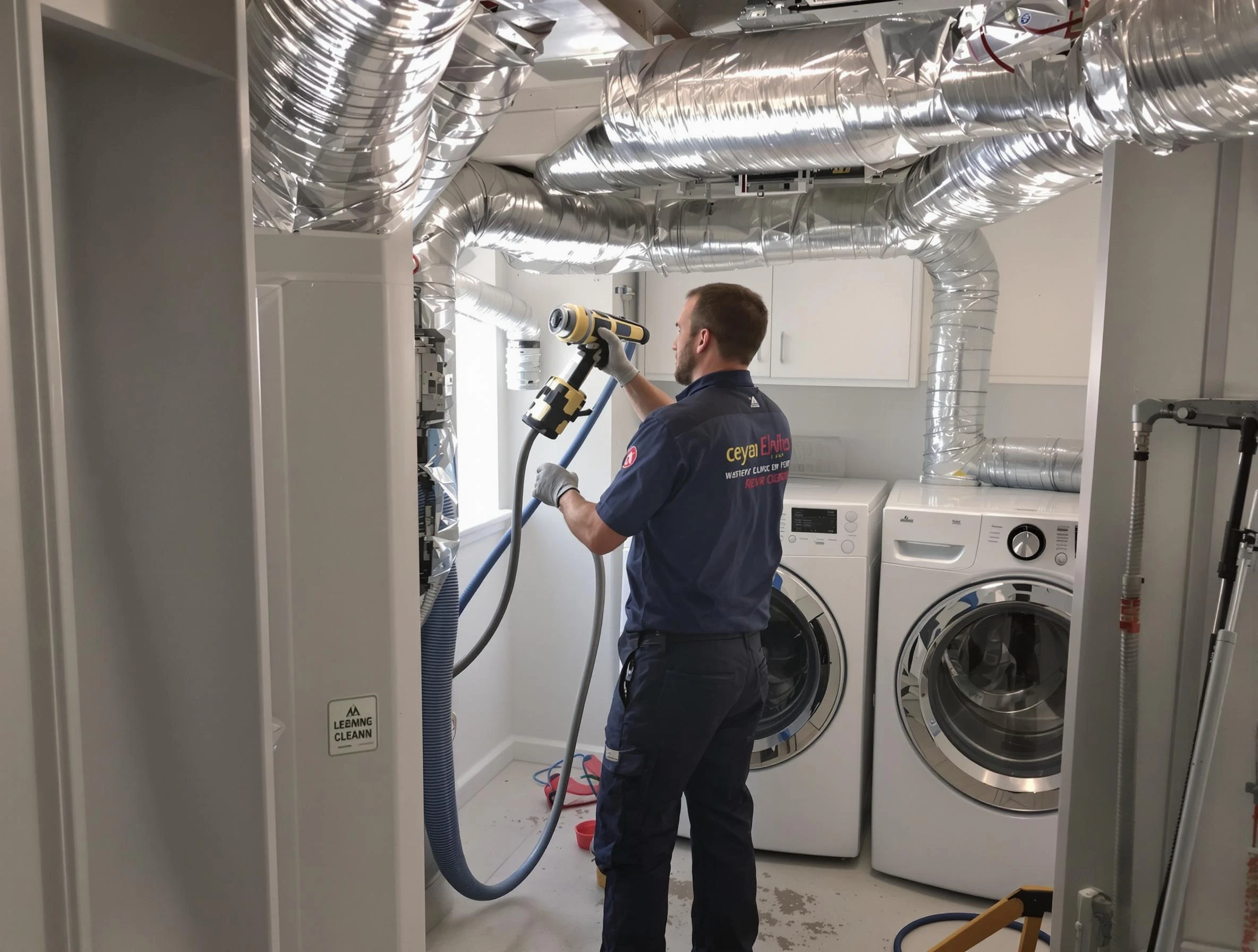 Sandy Springs Dryer Vent Cleaning specialist using advanced equipment for thorough duct cleaning in Sandy Springs