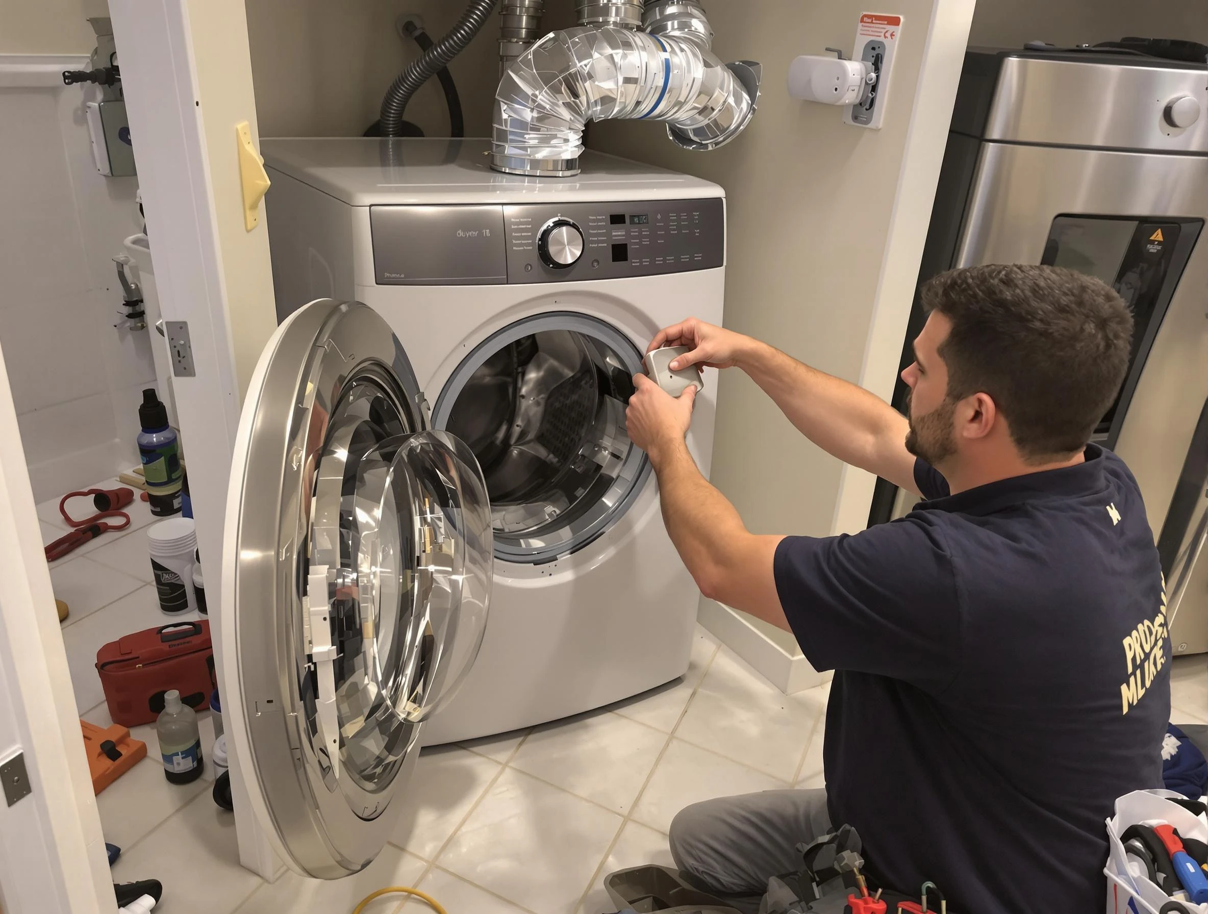 Sandy Springs Dryer Vent Cleaning technician performing precise dryer vent hose installation in Sandy Springs
