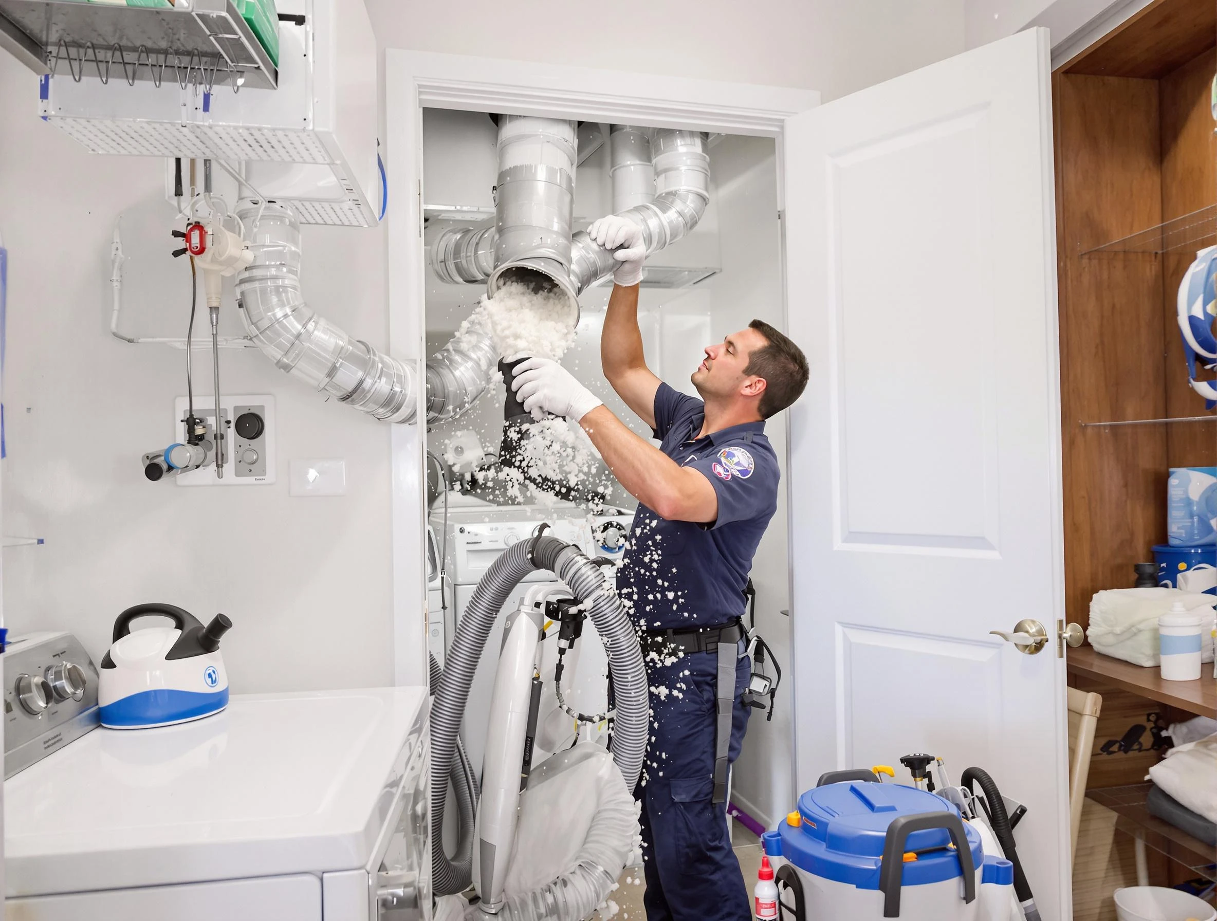 Sandy Springs Dryer Vent Cleaning technician delivering thorough residential dryer vent cleaning service in Sandy Springs